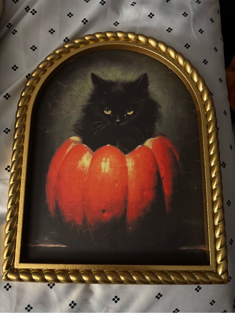 T.J.Maxx Gold Framed Black Cat in Orange Pumpkin Art